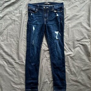 #75 Express Mid Rise Dark Wash Distressed Jean Size 8